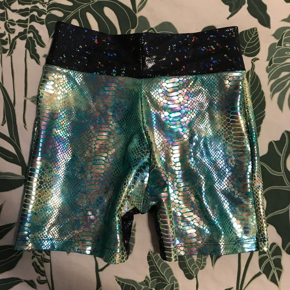 Rave Wonderland Holographic Snake Biker Shorts